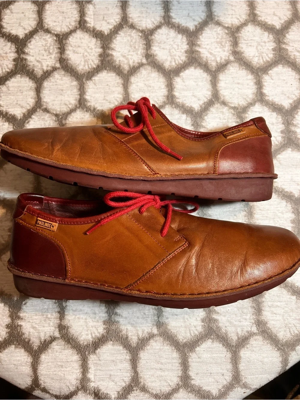 PIKOLINOS Santiago Tan/Brown Leather Casual Lace-Up Loafers with Red Laces